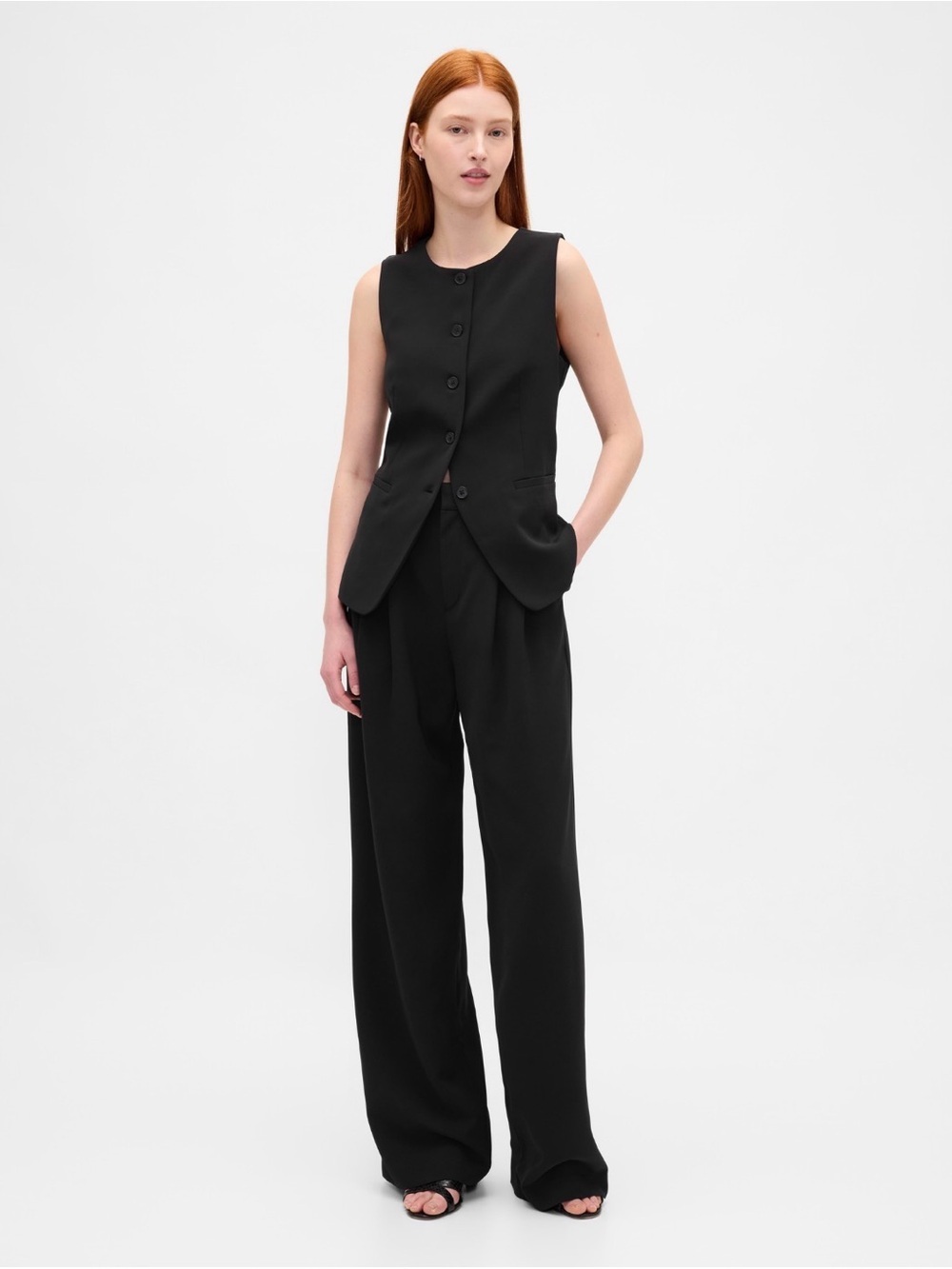 NWT Gap 365 High Rise Pleated Wide Leg Black Trousers Size 00/P.